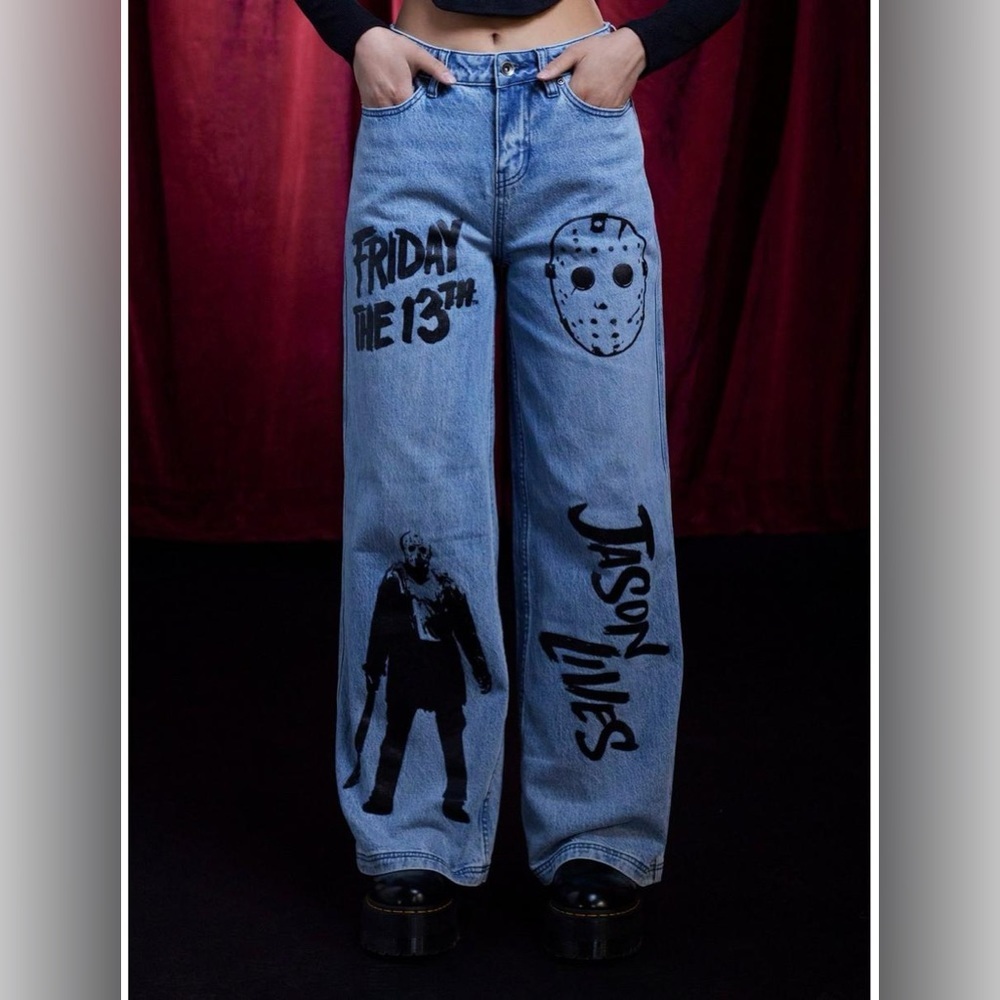 Jason horror movie monster wide leg denim jeans nwt